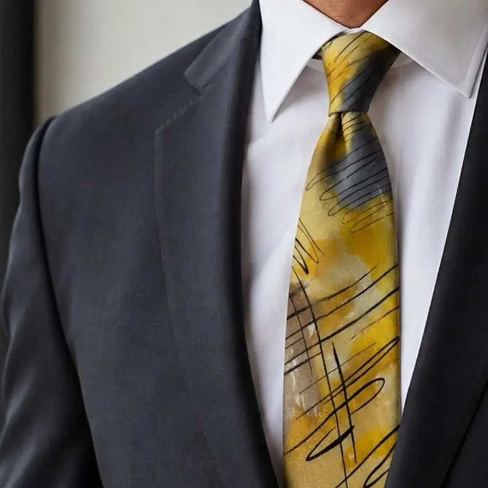 J. Garcia Special Edition Art Tie Mens Yellow Blue 100% Silk Jerry Garcia